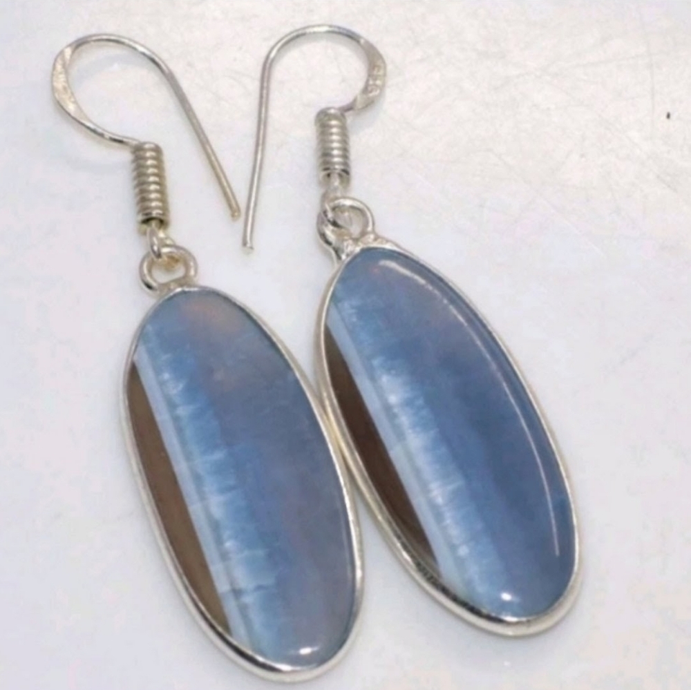 Owhyee Blue Opal Gemstone 925 Sterling Silver Handmade Drop Dangle Earrings